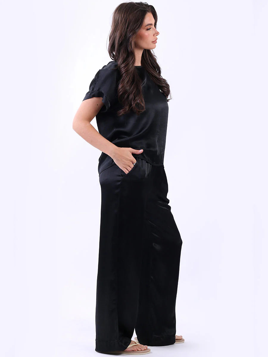 Plain Satin Top & Palazzo Set