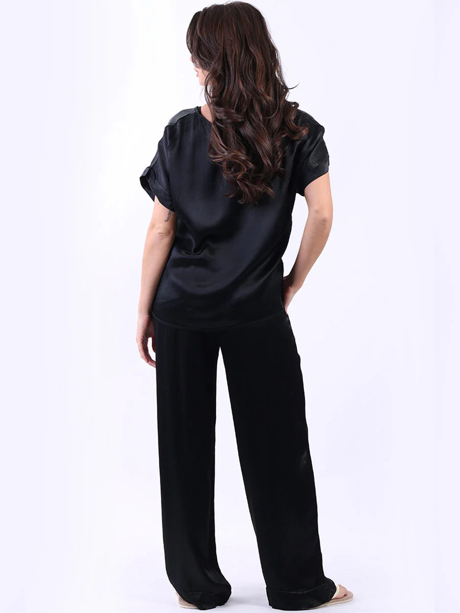 Plain Satin Top & Palazzo Set
