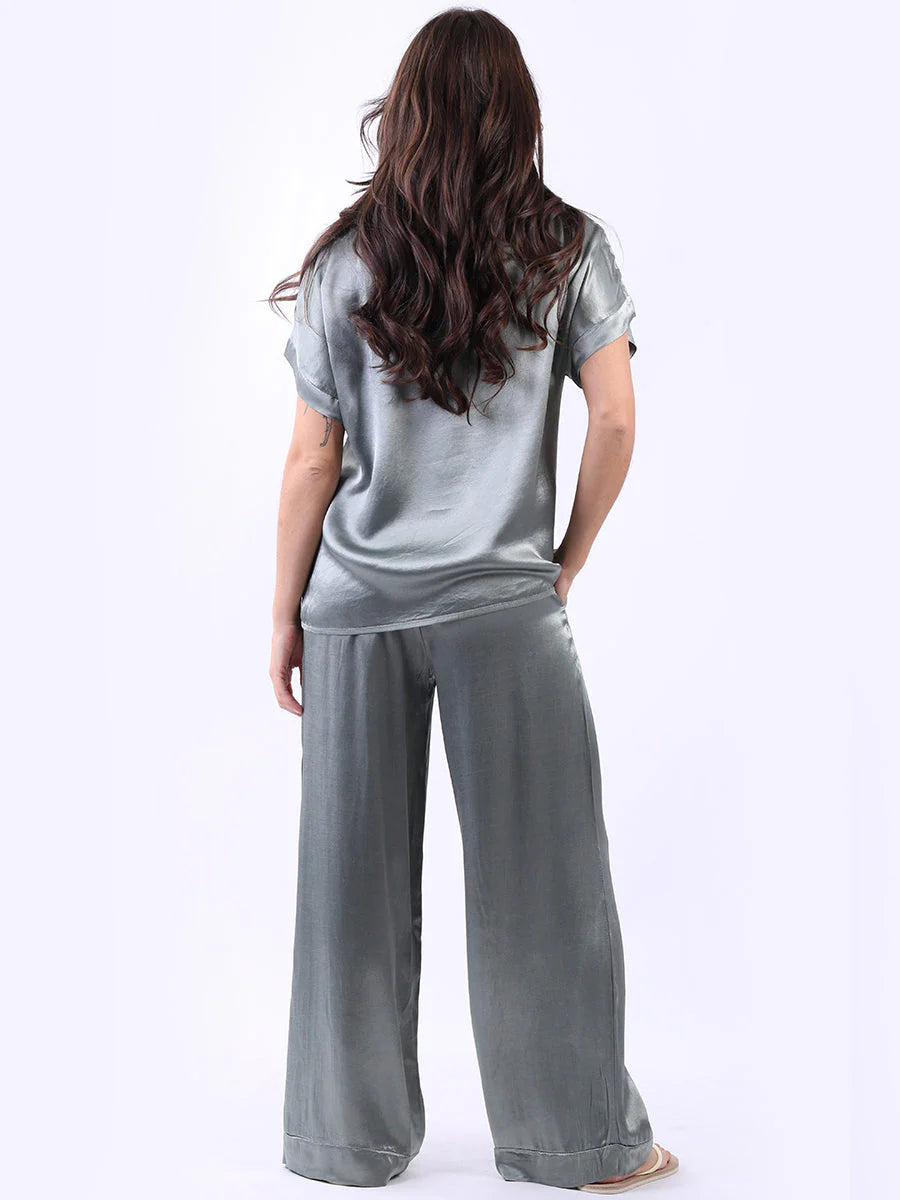 Plain Satin Top & Palazzo Set