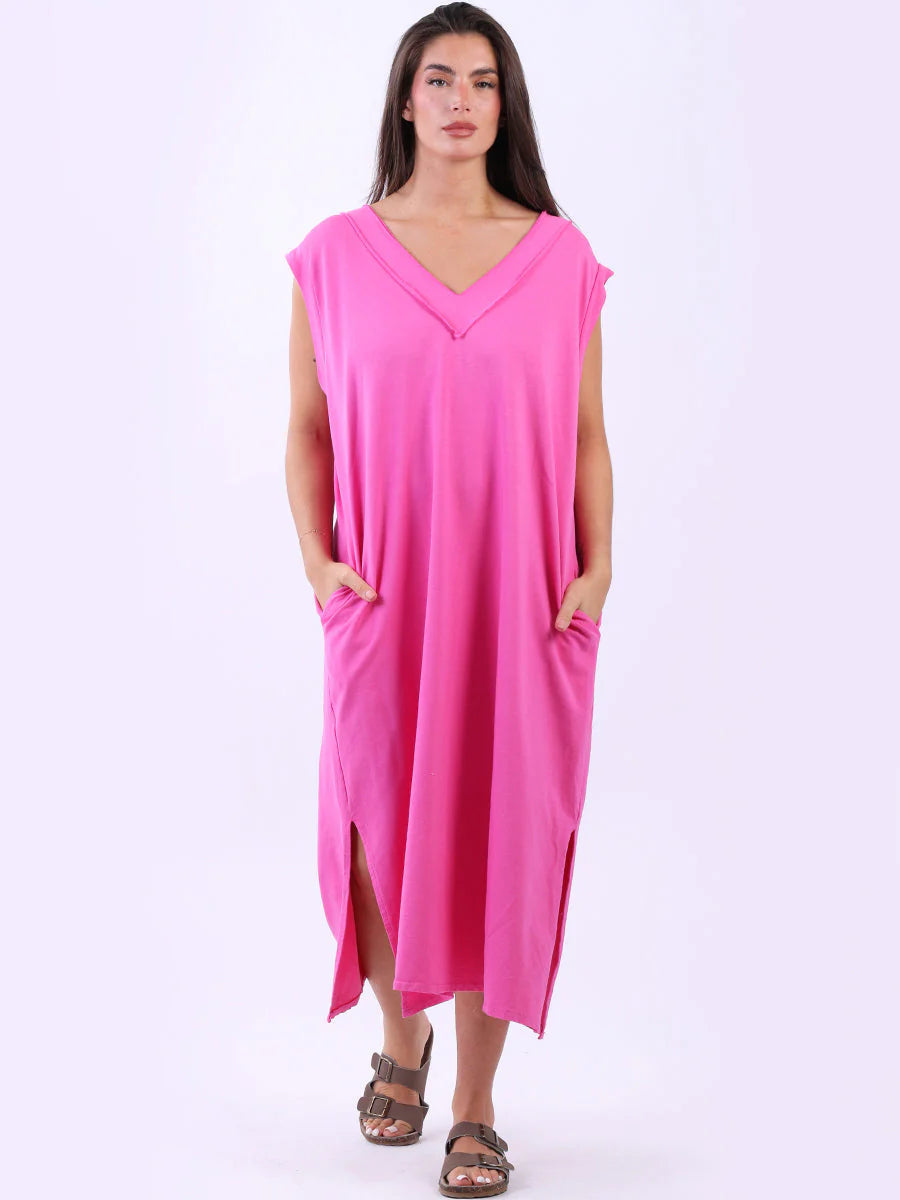 Long Plain Cotton Lagenlook Dress (Plus Size)