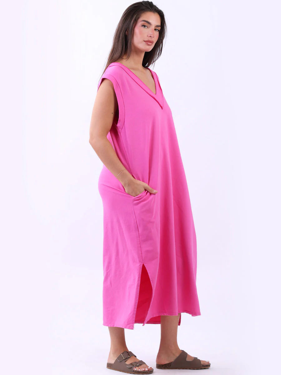 Long Plain Cotton Lagenlook Dress (Plus Size)