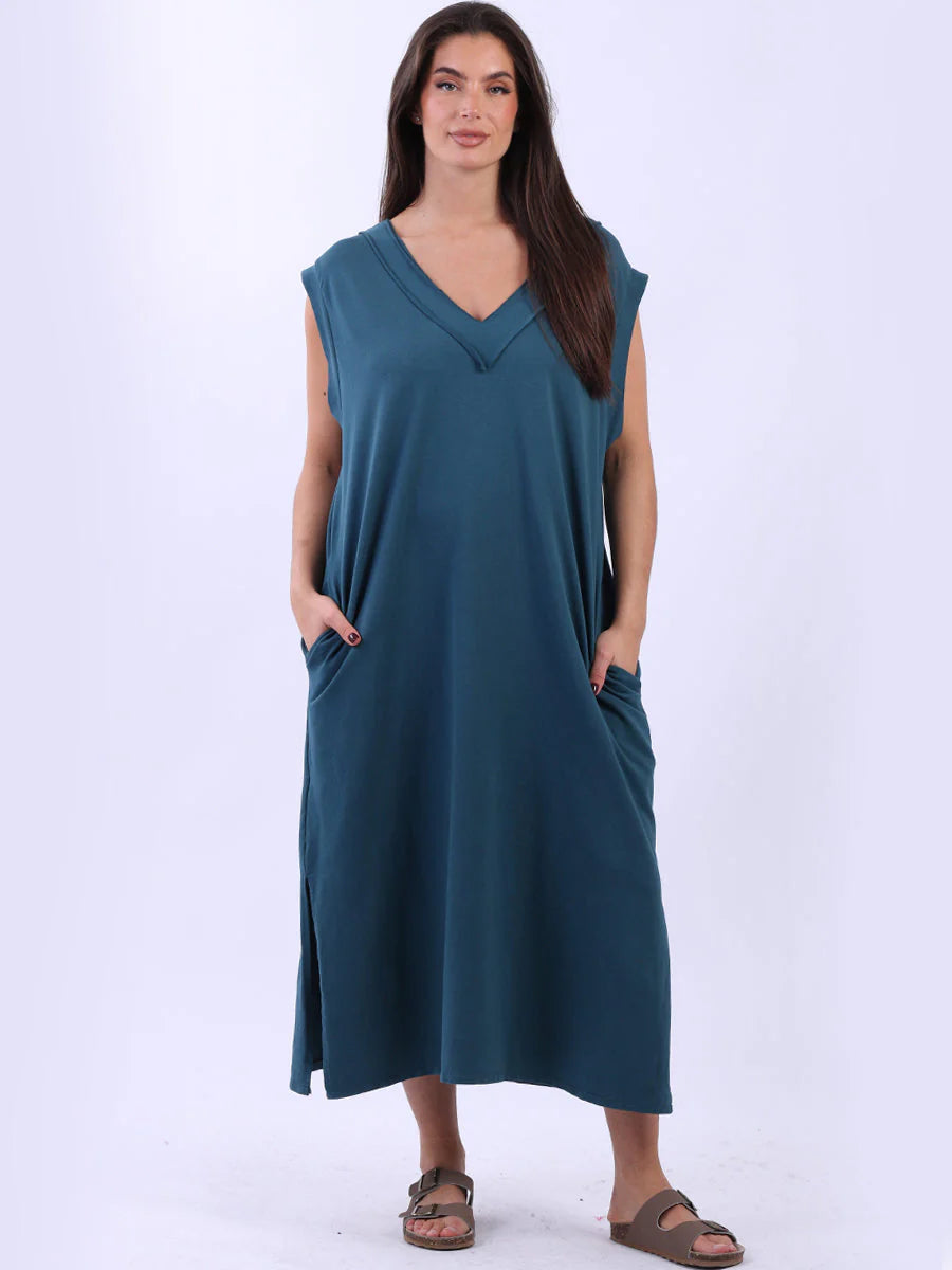 Long Plain Cotton Lagenlook Dress (Plus Size)