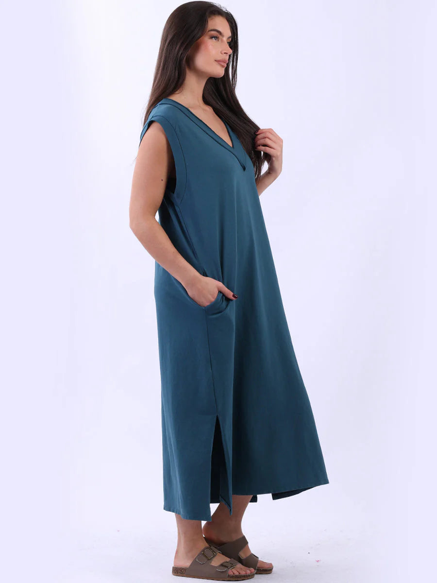 Long Plain Cotton Lagenlook Dress (Plus Size)