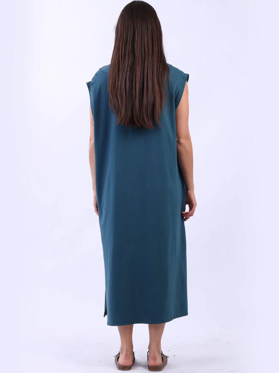Long Plain Cotton Lagenlook Dress (Plus Size)