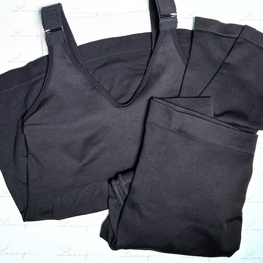 Black Vest with In-built Bra and Leggings Set