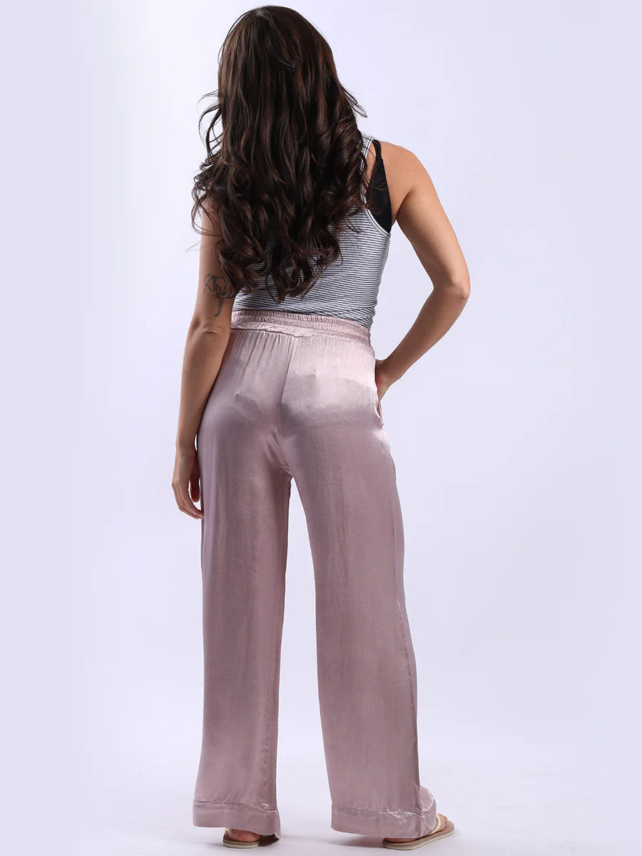 Wide Leg Satin Palazzo Trouser - Pink