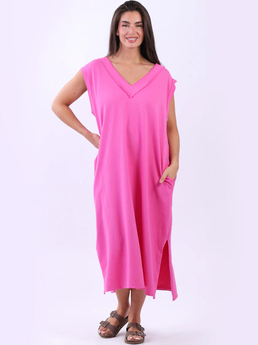 Long Plain Cotton Lagenlook Dress (Plus Size)
