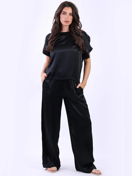 Plain Satin Top & Palazzo Set