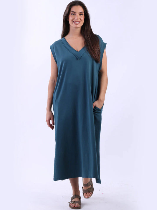 Long Plain Cotton Lagenlook Dress (Plus Size)