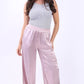Wide Leg Satin Palazzo Trouser - Pink